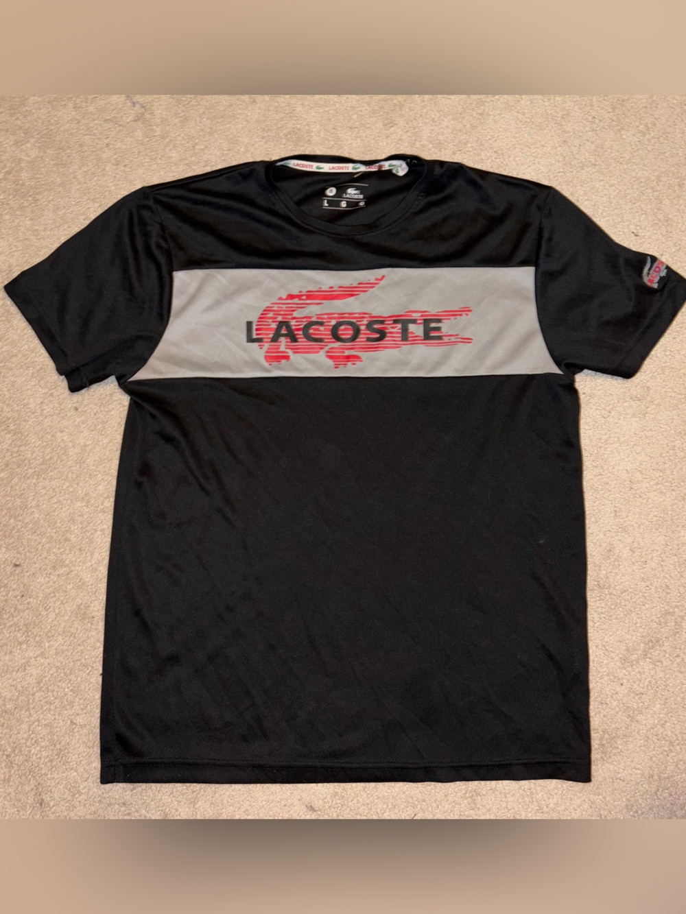 Men’s Lacoste Sport T-Shirt with Alligator Logo Front Arm & Back L RARE